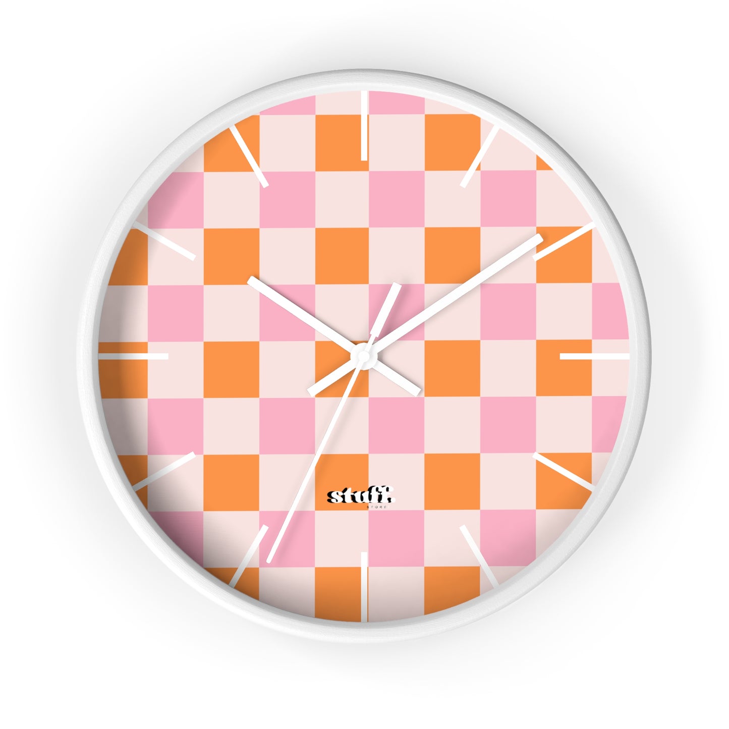 horloge murale rétro à carreaux pêche