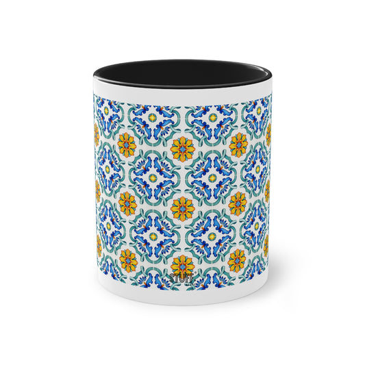 Azulejos Cup | Mug bicolore en céramique avec motif mosaïque méditerranéen – 330ml