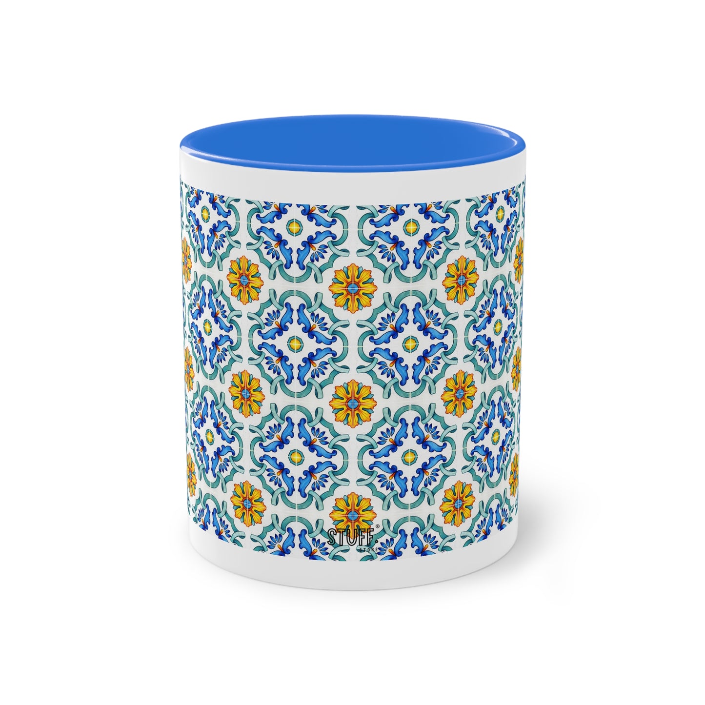 Azulejos Cup | Mug bicolore en céramique avec motif mosaïque méditerranéen – 330ml