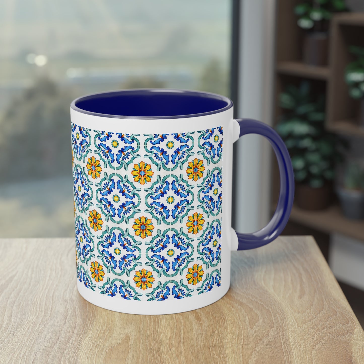 Azulejos Cup | Mug bicolore en céramique avec motif mosaïque méditerranéen – 330ml