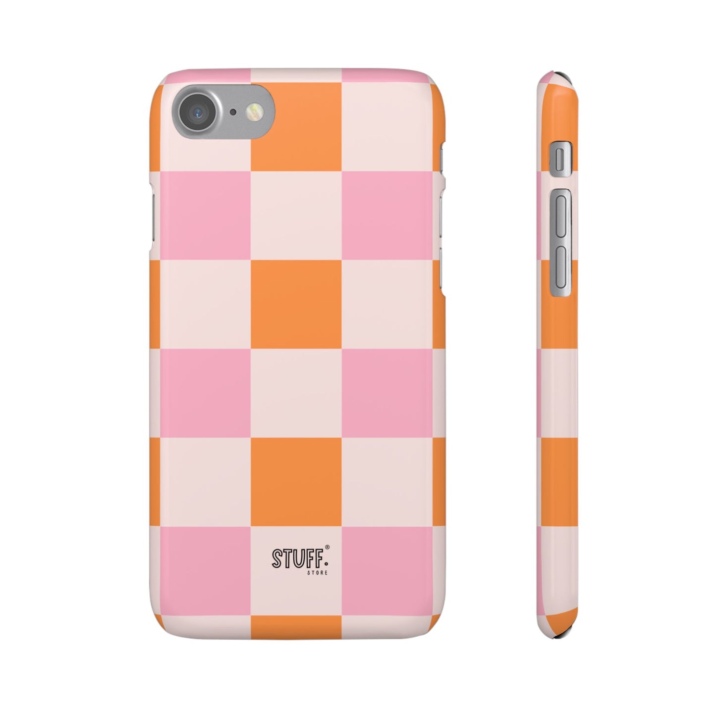 Peachy Case | Coque snap légère et résistante avec Design en Damier - Orange & Rose