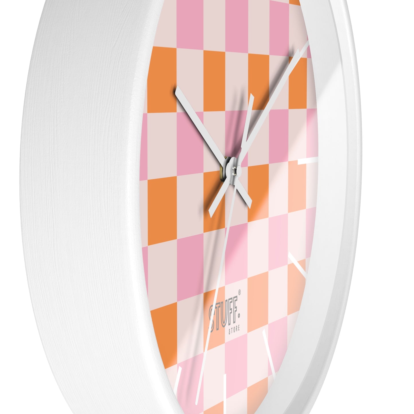 Horloge Murale Vintage Peachy | Design Rétro à Damier Orange et Rose