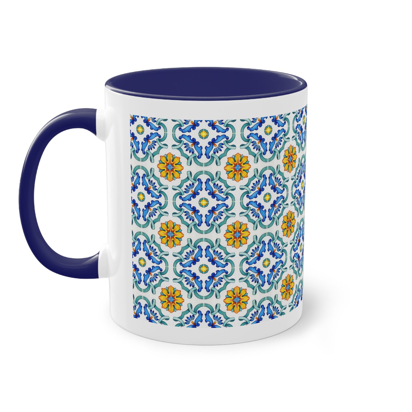 Azulejos Cup | Mug bicolore en céramique avec motif mosaïque méditerranéen – 330ml