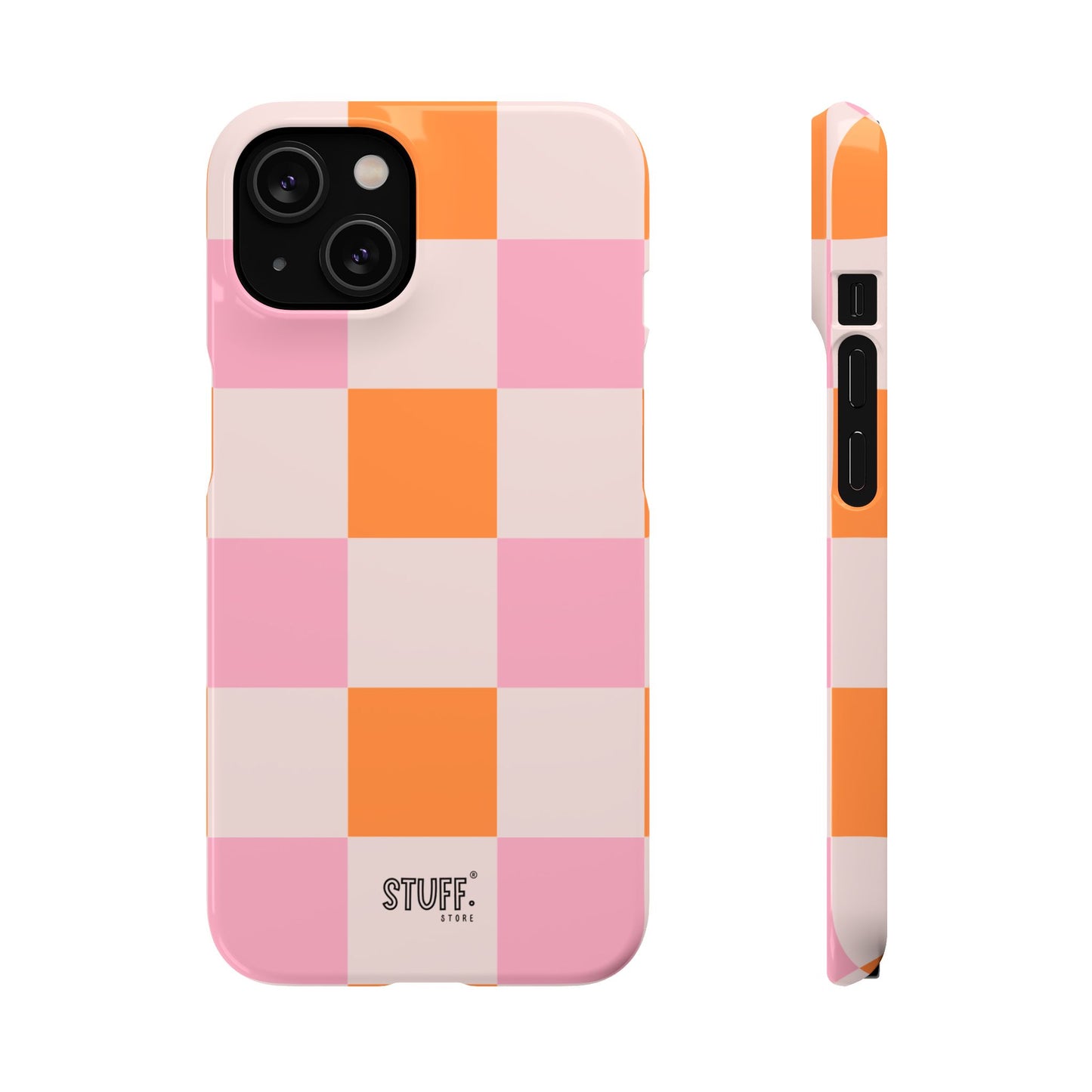 Peachy Case | Coque snap légère et résistante avec Design en Damier - Orange & Rose
