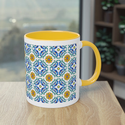 Azulejos Cup | Mug bicolore en céramique avec motif mosaïque méditerranéen – 330ml