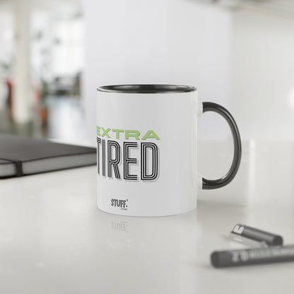 Extra Tired Cup | Two-tone ceramic mug with black interior and funny phrase - 330 ml