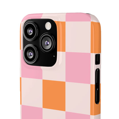 Peachy Case | Coque snap légère et résistante avec Design en Damier - Orange & Rose