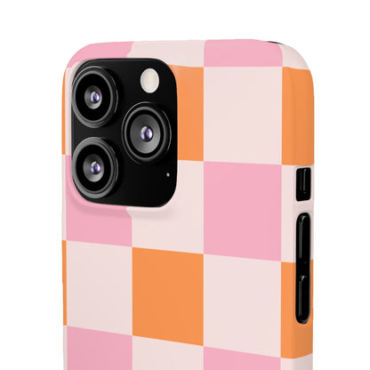 Peachy Case | Coque snap légère et résistante avec Design en Damier - Orange & Rose