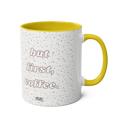 But First, Coffee Cup | Mug bicolore en céramique 330ml avec imprimé terrazzo