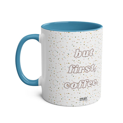 But First, Coffee Cup | Mug bicolore en céramique 330ml avec imprimé terrazzo