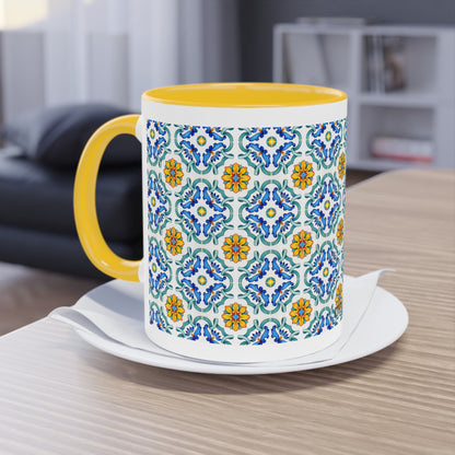 Azulejos Cup | Mug bicolore en céramique avec motif mosaïque méditerranéen – 330ml