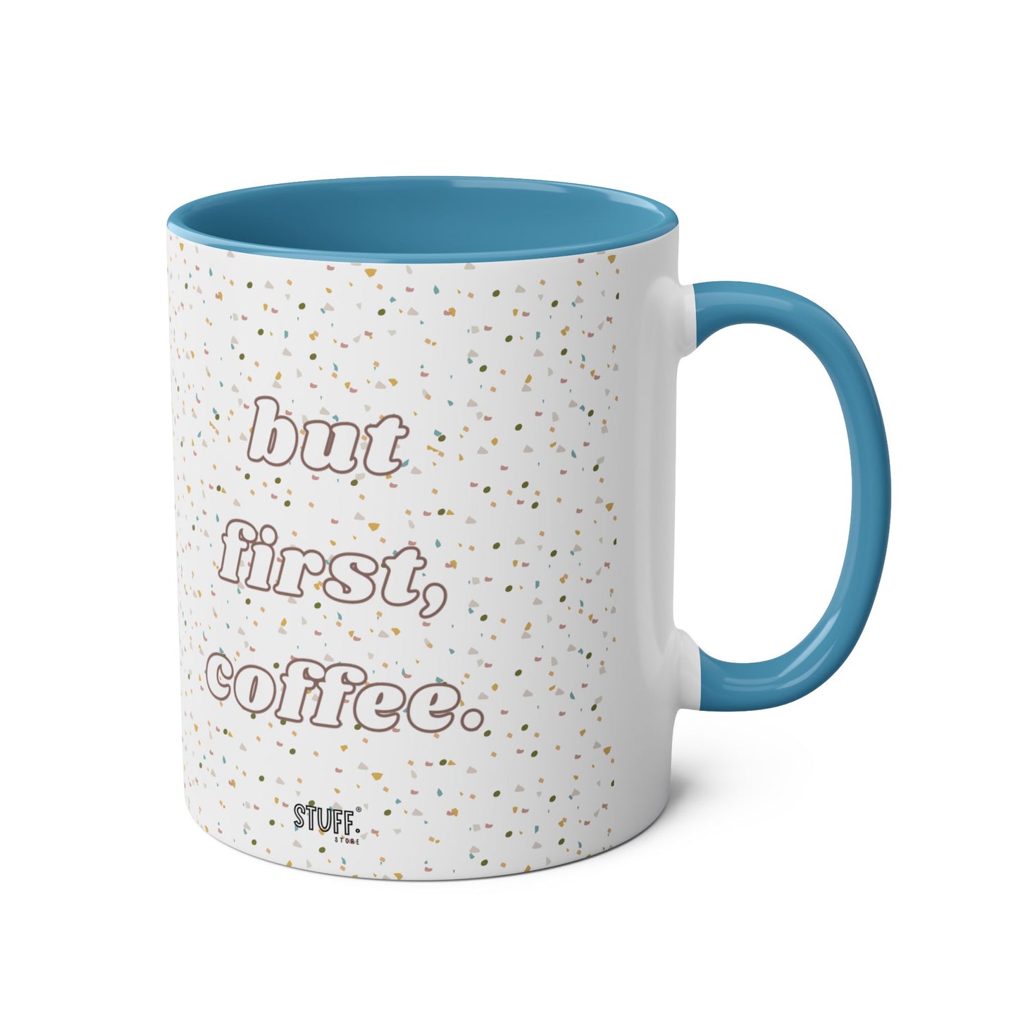 But First, Coffee Cup | Mug bicolore en céramique 330ml avec imprimé terrazzo