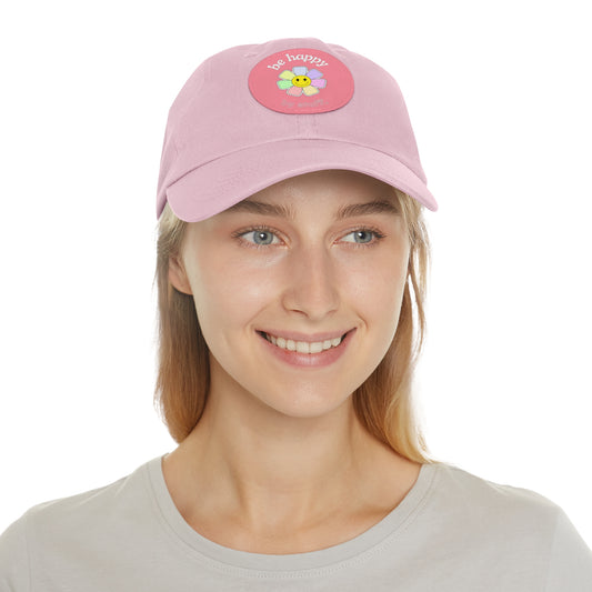 Be Happy | dad hat unisexe avec écusson cuir