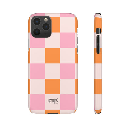 Peachy Case | Coque snap légère et résistante avec Design en Damier - Orange & Rose