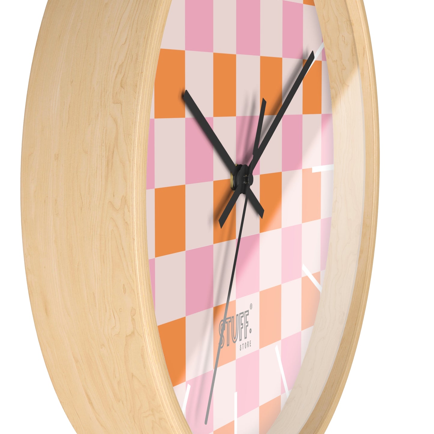 Horloge Murale Vintage Peachy | Design Rétro à Damier Orange et Rose