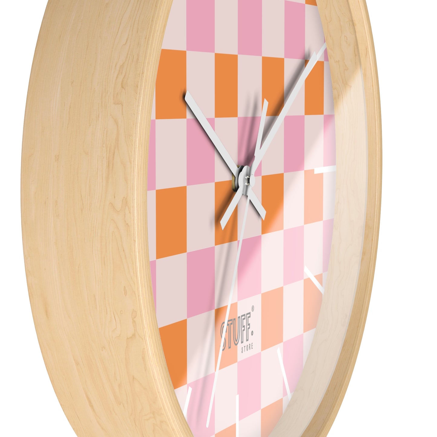 Horloge Murale Vintage Peachy | Design Rétro à Damier Orange et Rose
