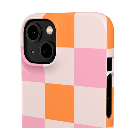 Peachy Case | Coque snap légère et résistante avec Design en Damier - Orange & Rose