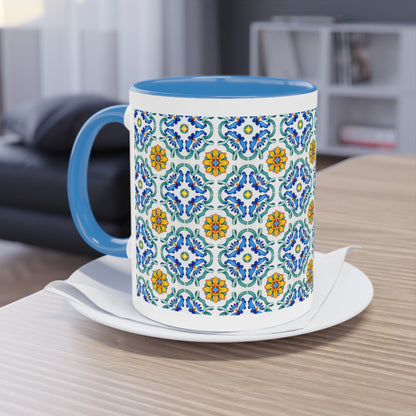 Azulejos Cup | Mug bicolore en céramique avec motif mosaïque méditerranéen – 330ml