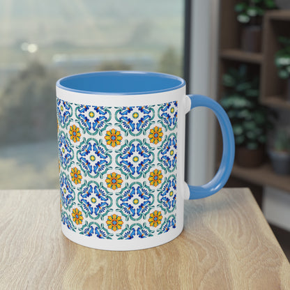 Azulejos Cup | Mug bicolore en céramique avec motif mosaïque méditerranéen – 330ml