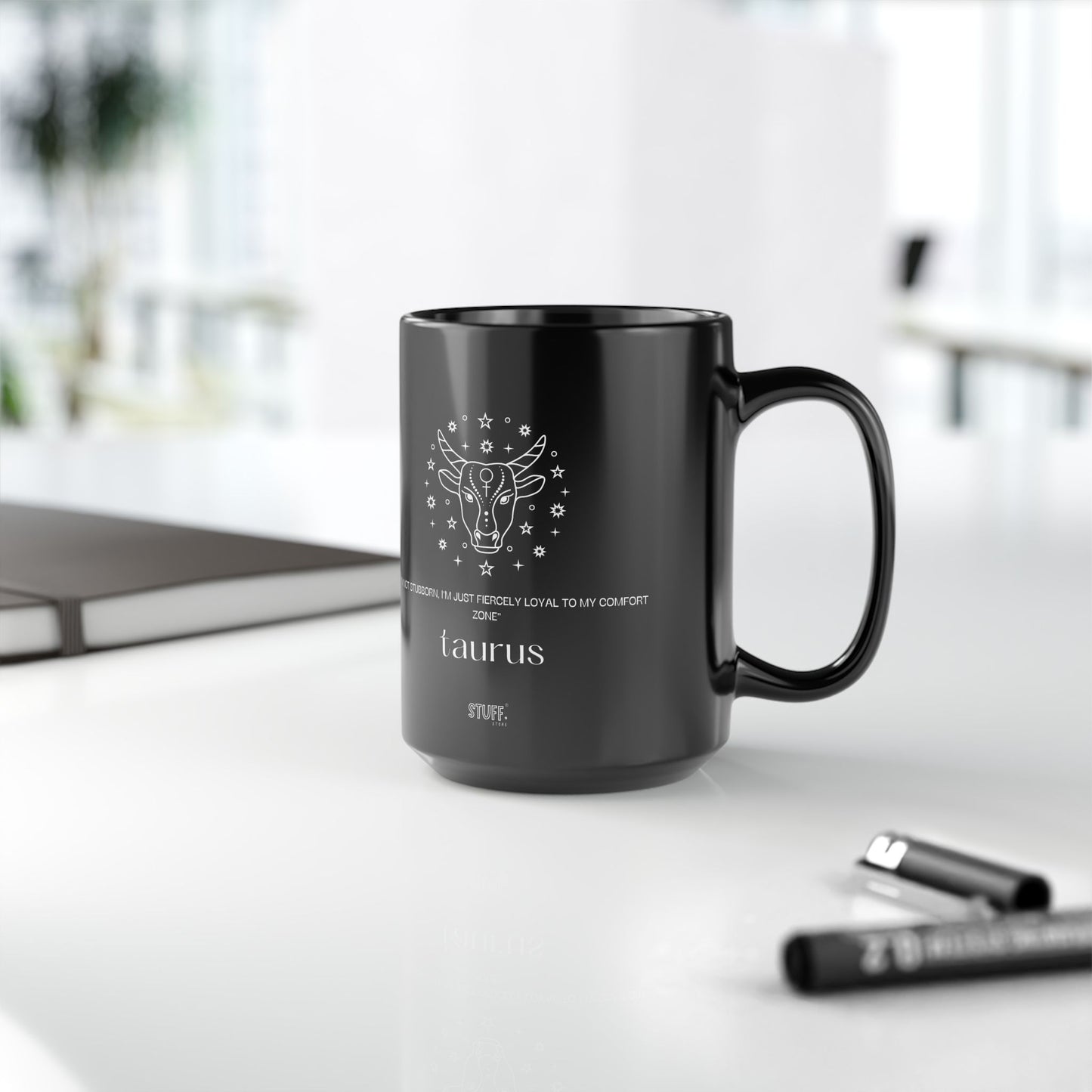 Taureau | Mug noir en céramique avec signe astrologique et phrase drôle – 330ml / 440ml