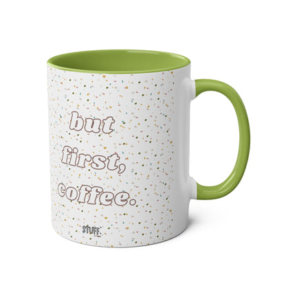 But First, Coffee Cup | Mug bicolore en céramique 330ml avec imprimé terrazzo