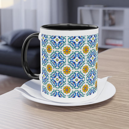 Azulejos Cup | Mug bicolore en céramique avec motif mosaïque méditerranéen – 330ml