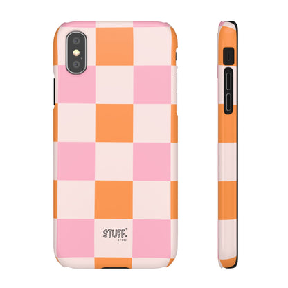 Peachy Case | Coque snap légère et résistante avec Design en Damier - Orange & Rose
