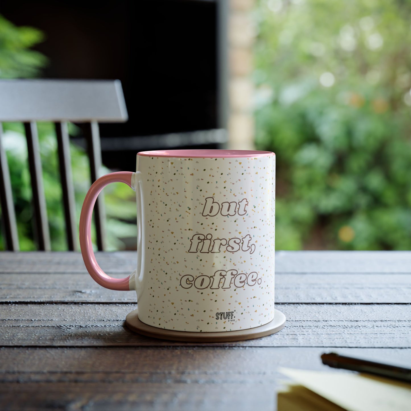But First, Coffee Cup | Mug bicolore en céramique 330ml avec imprimé terrazzo