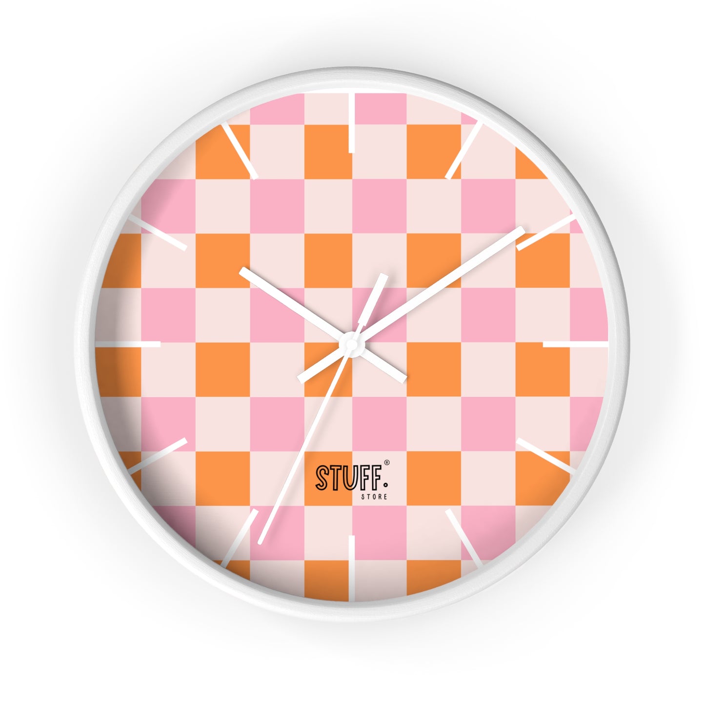 Horloge Murale Vintage Peachy | Design Rétro à Damier Orange et Rose