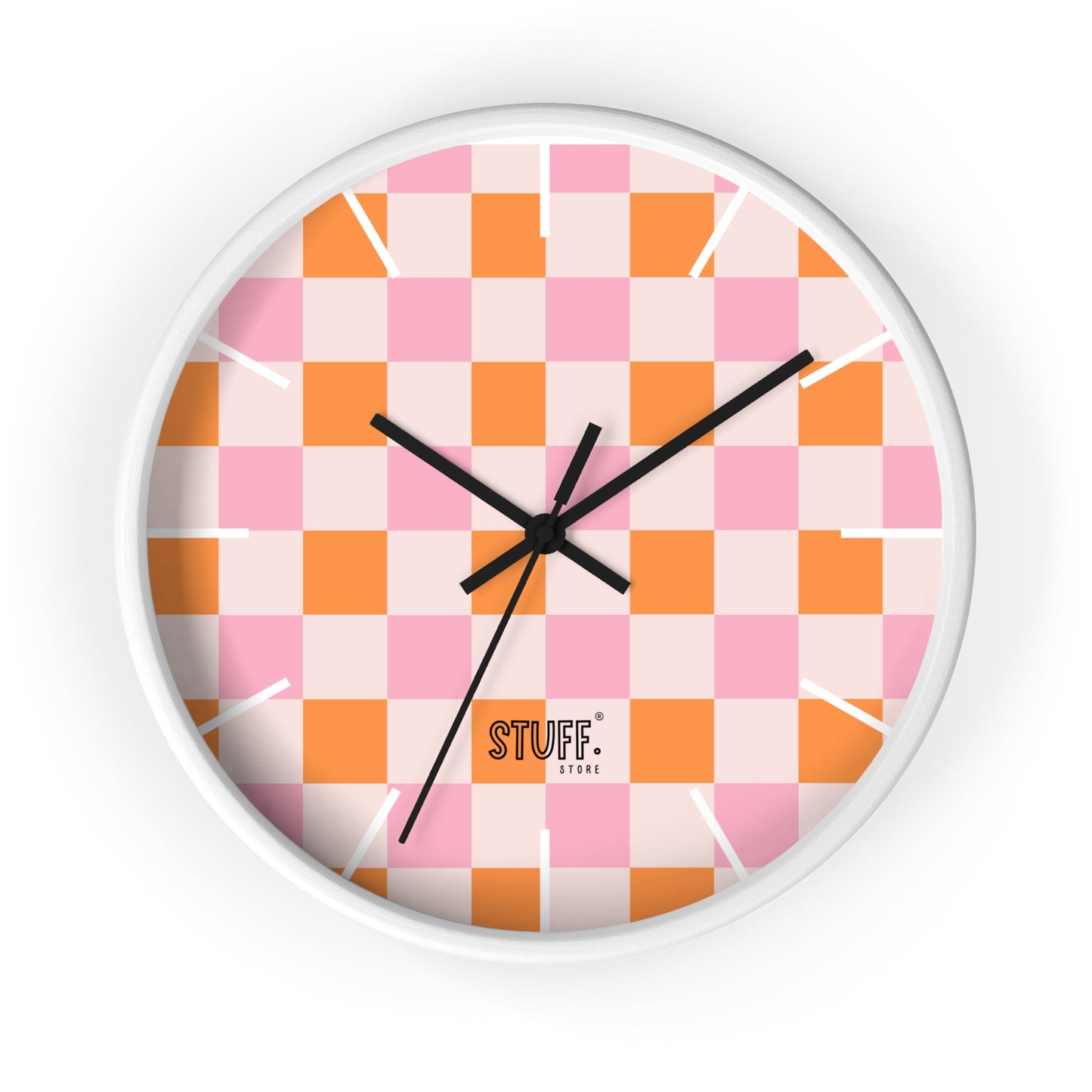 Horloge Murale Vintage Peachy | Design Rétro à Damier Orange et Rose