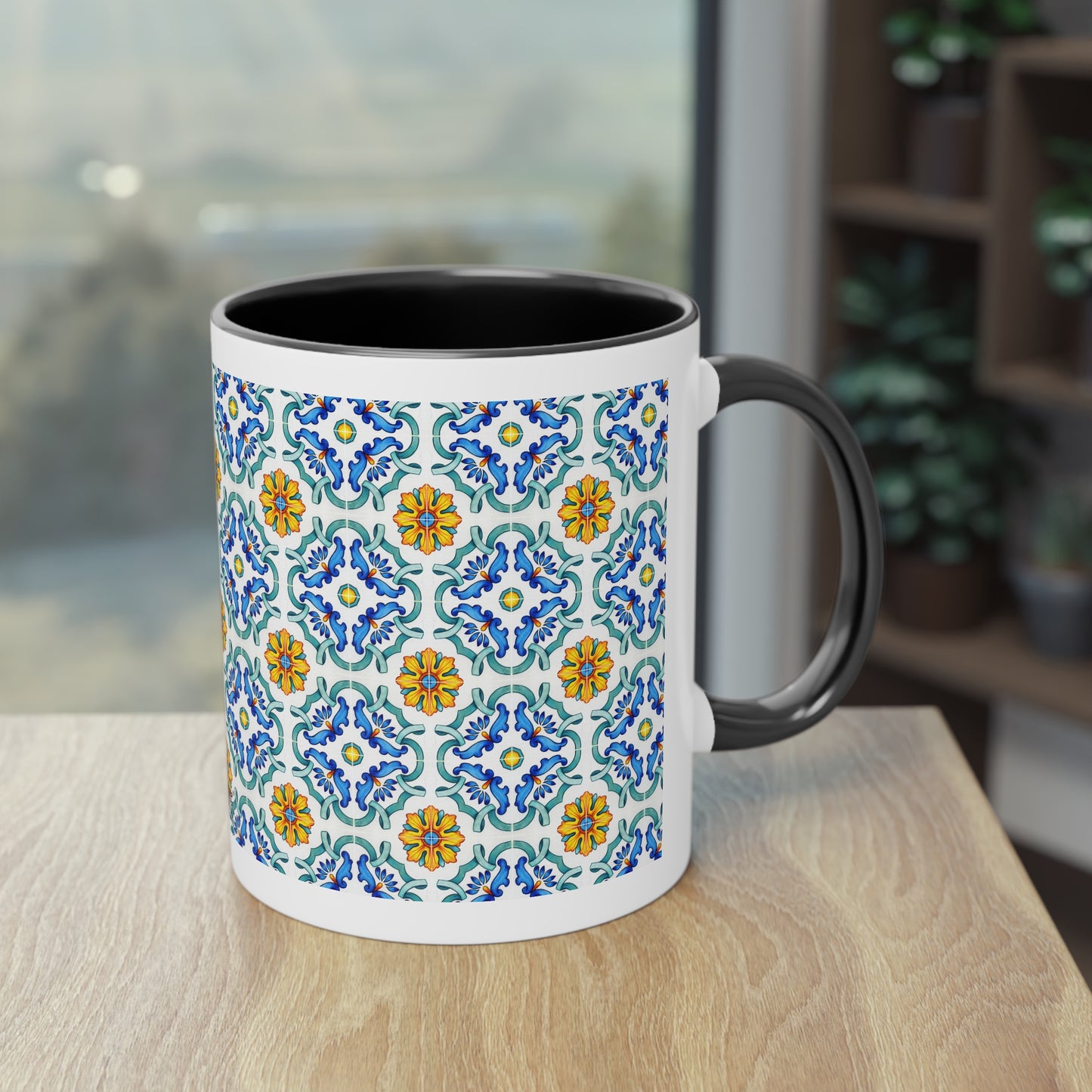 Azulejos Cup | Mug bicolore en céramique avec motif mosaïque méditerranéen – 330ml