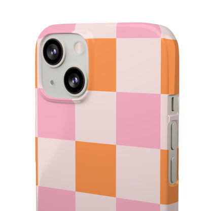 Peachy Case | Coque snap légère et résistante avec Design en Damier - Orange & Rose