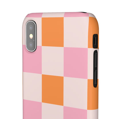 Peachy Case | Coque snap légère et résistante avec Design en Damier - Orange & Rose