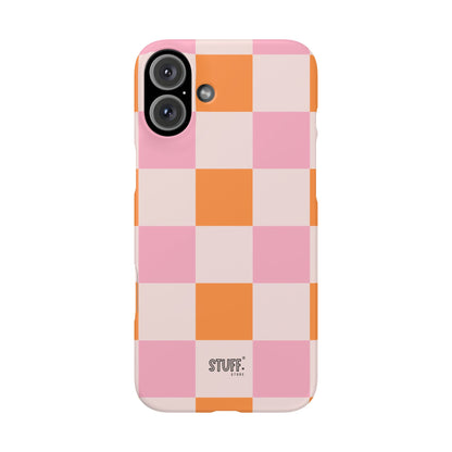 Peachy Case | Coque snap légère et résistante avec Design en Damier - Orange & Rose