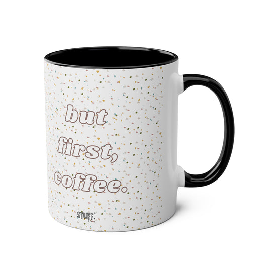 But First, Coffee Cup | Mug bicolore en céramique 330ml avec imprimé terrazzo