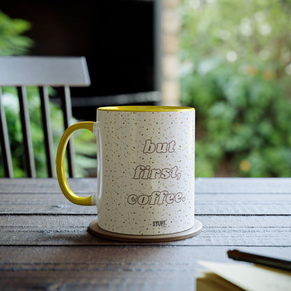 But First, Coffee Cup | Mug bicolore en céramique 330ml avec imprimé terrazzo