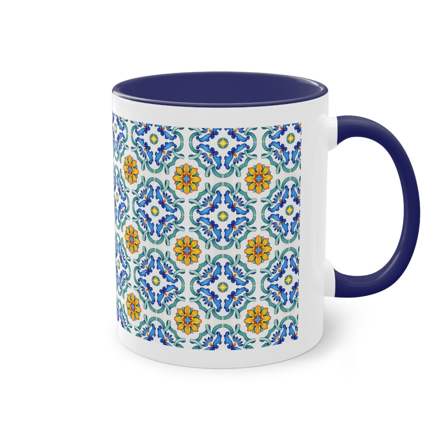 Azulejos Cup | Mug bicolore en céramique avec motif mosaïque méditerranéen – 330ml