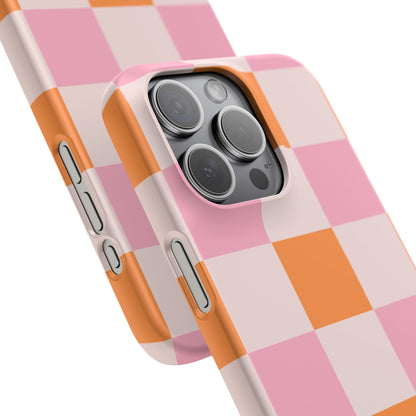 Peachy Case | Coque snap légère et résistante avec Design en Damier - Orange & Rose