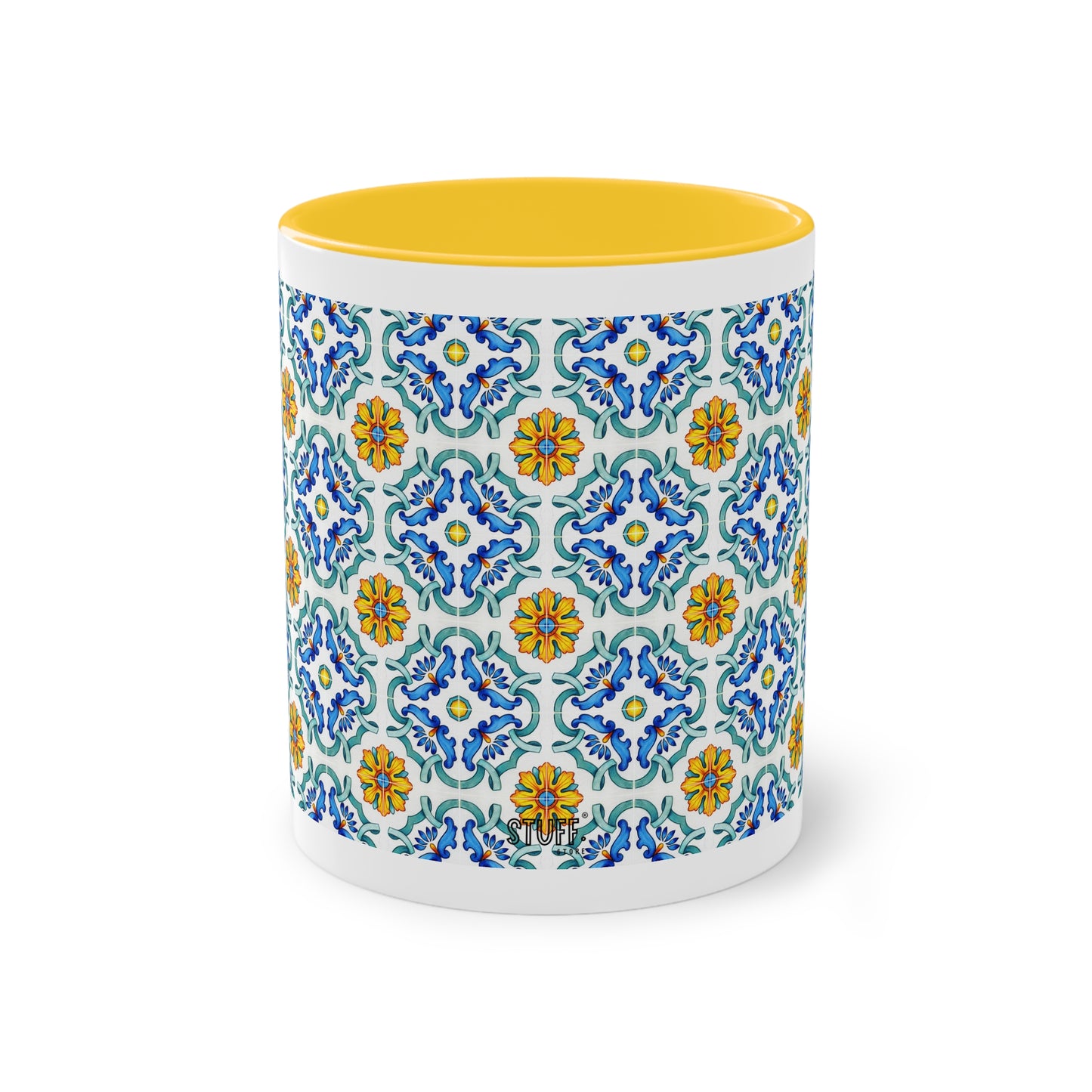 Azulejos Cup | Mug bicolore en céramique avec motif mosaïque méditerranéen – 330ml