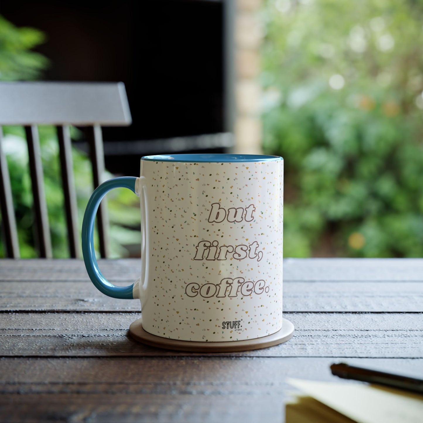 But First, Coffee Cup | Mug bicolore en céramique 330ml avec imprimé terrazzo