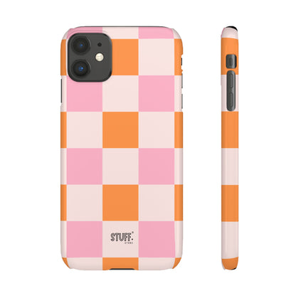 Peachy Case | Coque snap légère et résistante avec Design en Damier - Orange & Rose