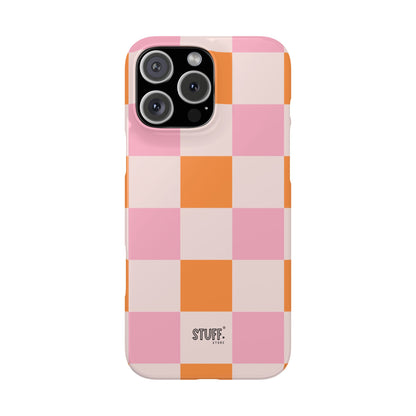 Peachy Case | Coque snap légère et résistante avec Design en Damier - Orange & Rose