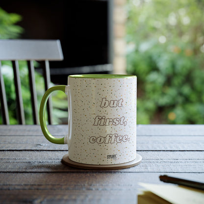 But First, Coffee Cup | Mug bicolore en céramique 330ml avec imprimé terrazzo
