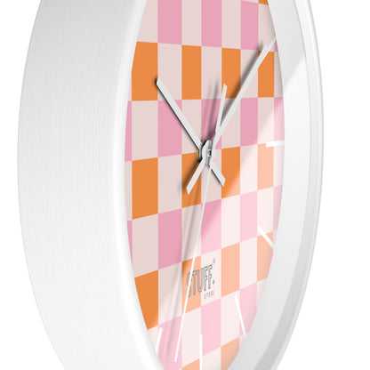 Horloge Murale Vintage Peachy | Design Rétro à Damier Orange et Rose